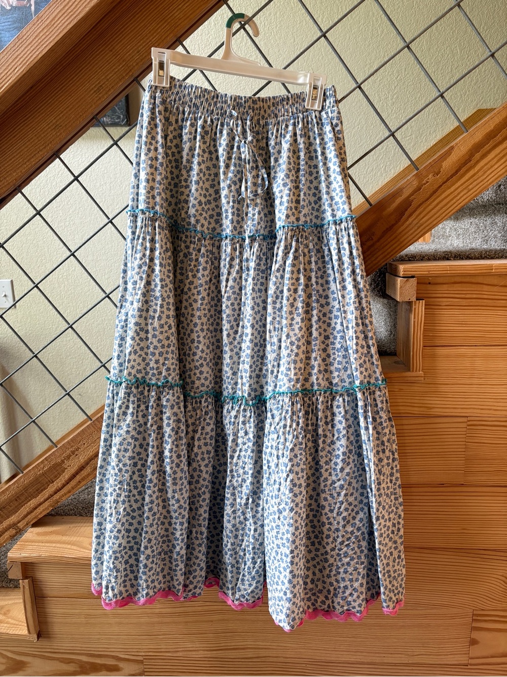 Blue Floral Tiered Maxi Skirt - Lightweight Boho Style